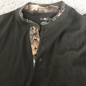 Realtree Sun River Shirt Mens Large Henley Thermal Waffle Woodland Camo NEW